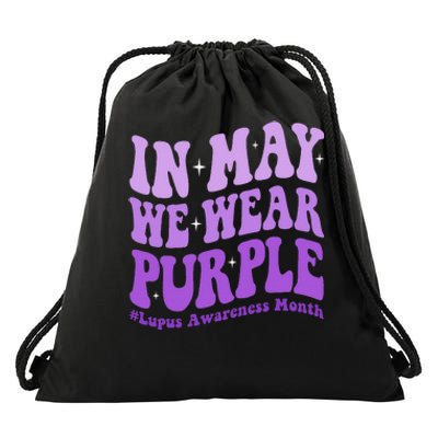 In May We Wear Purple Lupus Awareness Month Groovy  Drawstring Bag