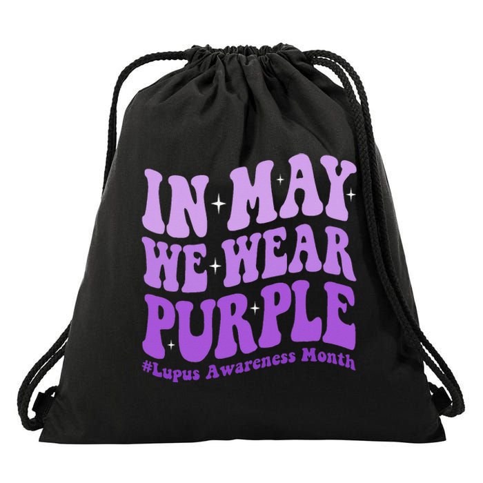 In May We Wear Purple Lupus Awareness Month Groovy  Drawstring Bag