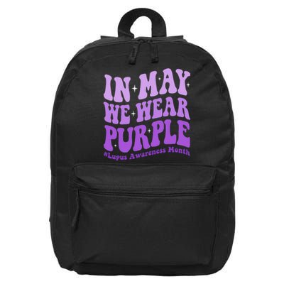 In May We Wear Purple Lupus Awareness Month Groovy  16 in Basic Backpack