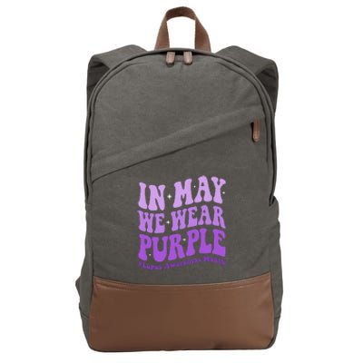 In May We Wear Purple Lupus Awareness Month Groovy  Cotton Canvas Backpack