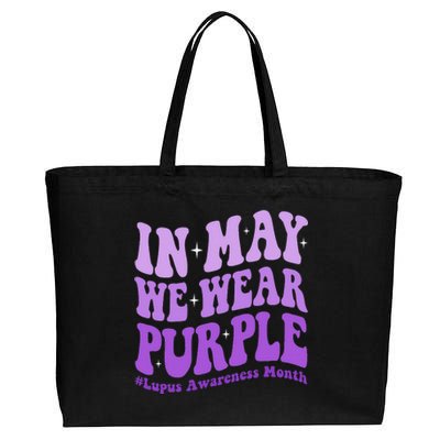 In May We Wear Purple Lupus Awareness Month Groovy  Cotton Canvas Jumbo Tote