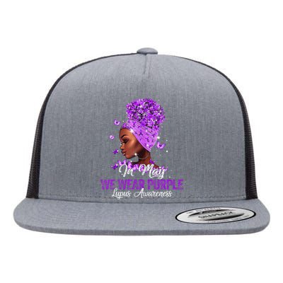 In May We Wear Purple Ribbon Lupus Awareness Flat Bill Trucker Hat