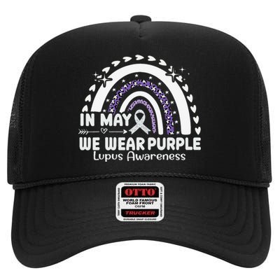 In May We Wear Purple Lupus Awareness Month ribbon 's High Crown Mesh Back Trucker Hat