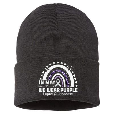 In May We Wear Purple Lupus Awareness Month ribbon 's Sustainable Knit Beanie