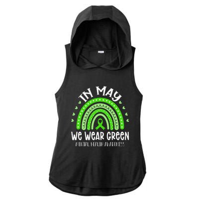 In May We Wear Green Mental Health Awareness Ladies PosiCharge Tri-Blend Wicking Draft Hoodie Tank