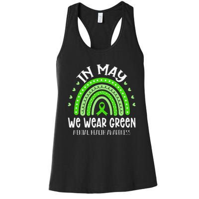 In May We Wear Green Mental Health Awareness Women's Racerback Tank