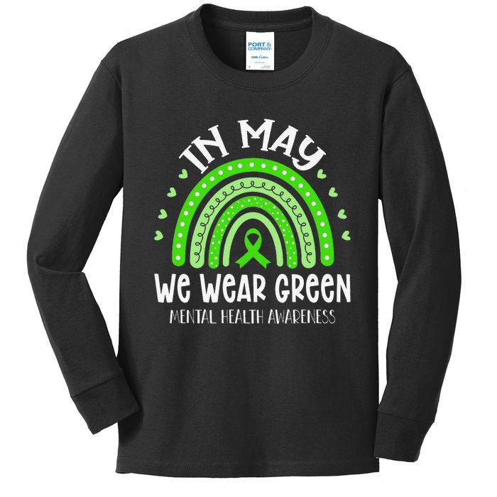 In May We Wear Green Mental Health Awareness Kids Long Sleeve Shirt