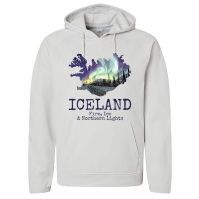 Iceland Map with Fire Performance Fleece Hoodie