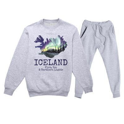 Iceland Map with Fire Premium Crewneck Sweatsuit Set