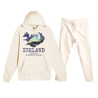 Iceland Map with Fire Premium Hooded Sweatsuit Set