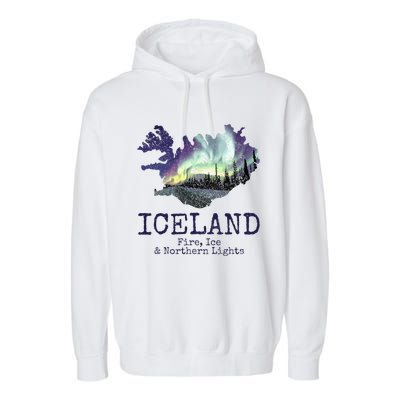 Iceland Map with Fire Garment-Dyed Fleece Hoodie