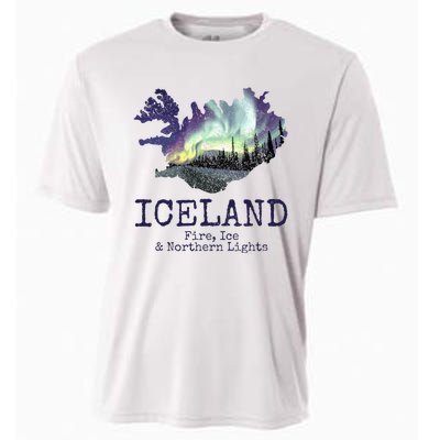 Iceland Map with Fire Cooling Performance Crew T-Shirt