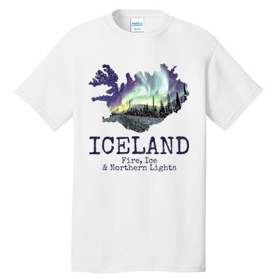 Iceland Map with Fire Tall T-Shirt