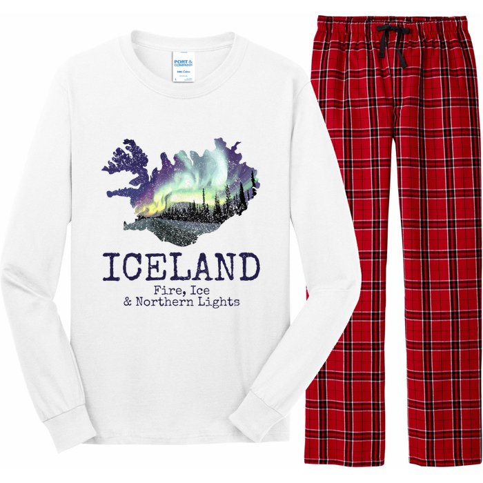 Iceland Map with Fire Long Sleeve Pajama Set