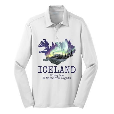 Iceland Map with Fire Silk Touch Performance Long Sleeve Polo