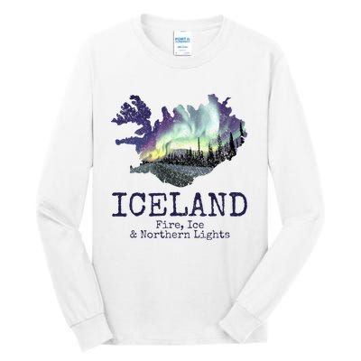 Iceland Map with Fire Tall Long Sleeve T-Shirt