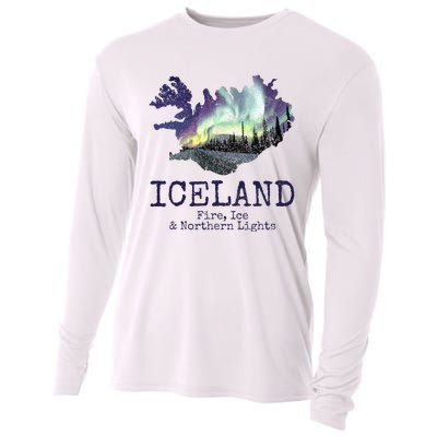 Iceland Map with Fire Cooling Performance Long Sleeve Crew