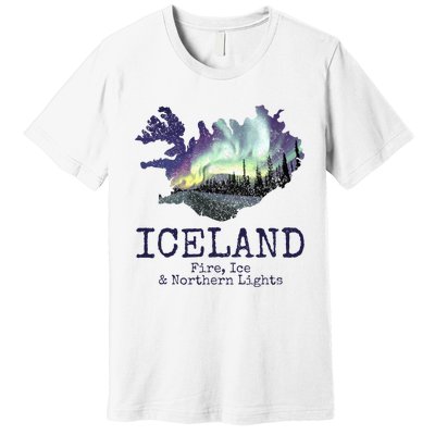 Iceland Map with Fire Premium T-Shirt