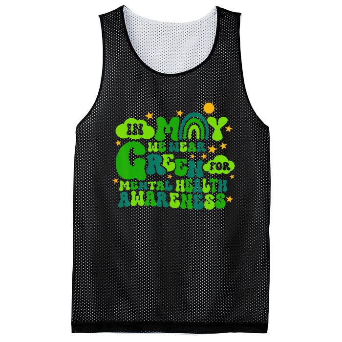 In May We Wear Green Retro Mental Health Awareness Month Mesh Reversible Basketball Jersey Tank