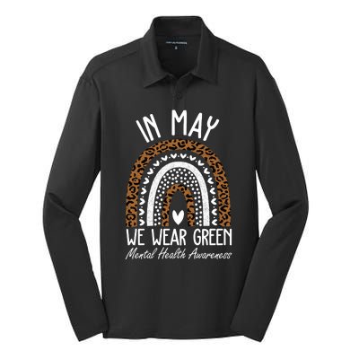 In May We Wear Green Mental Health Awareness Rainbow Silk Touch Performance Long Sleeve Polo