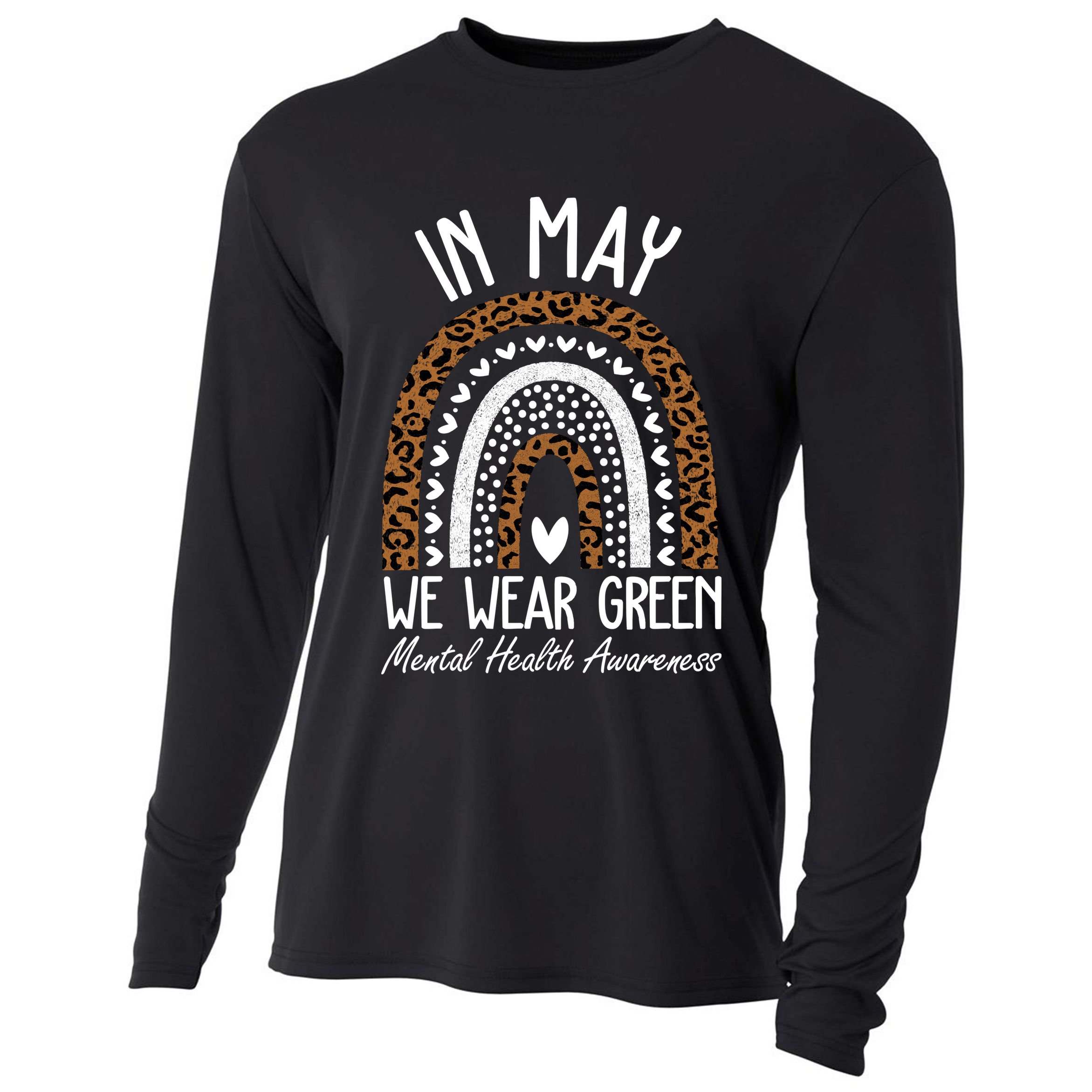 In May We Wear Green Mental Health Awareness Rainbow Cooling Performance Long Sleeve Crew