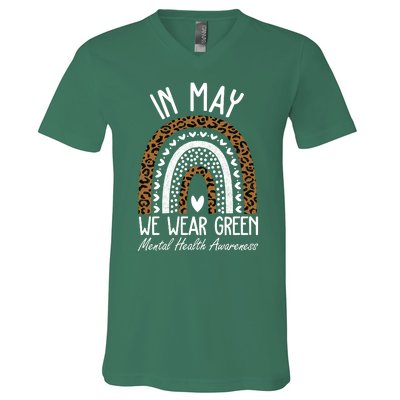 In May We Wear Green Mental Health Awareness Rainbow V-Neck T-Shirt