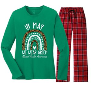 In May We Wear Green Mental Health Awareness Rainbow Women's Long Sleeve Flannel Pajama Set 