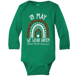 In May We Wear Green Mental Health Awareness Rainbow Baby Long Sleeve Bodysuit