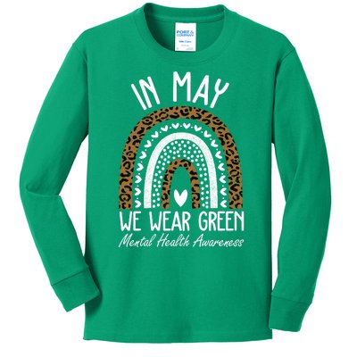 In May We Wear Green Mental Health Awareness Rainbow Kids Long Sleeve Shirt