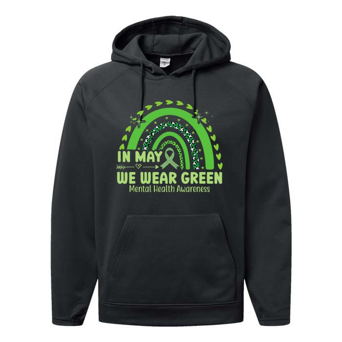 In May We Wear Green Semicolon Mental Health Awareness Month Performance Fleece Hoodie