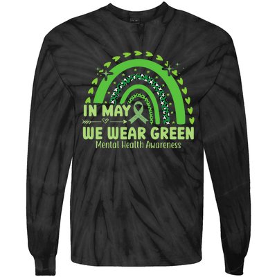 In May We Wear Green Semicolon Mental Health Awareness Month Tie-Dye Long Sleeve Shirt