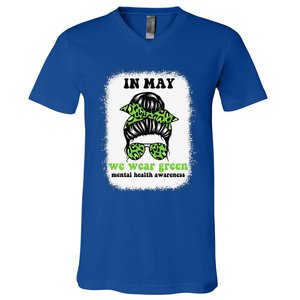 in may we wear green mental health awareness V-Neck T-Shirt