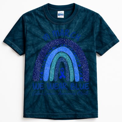 In March We Wear Blue Colon Cancer Awareness Month Kids Tie-Dye T-Shirt