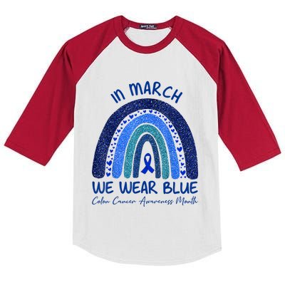 In March We Wear Blue Colon Cancer Awareness Month Kids Colorblock Raglan Jersey