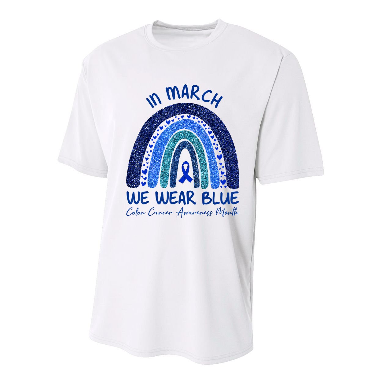 In March We Wear Blue Colon Cancer Awareness Month Youth Performance Sprint T-Shirt