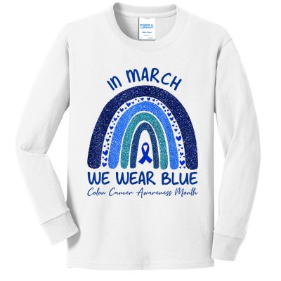 In March We Wear Blue Colon Cancer Awareness Month Kids Long Sleeve Shirt