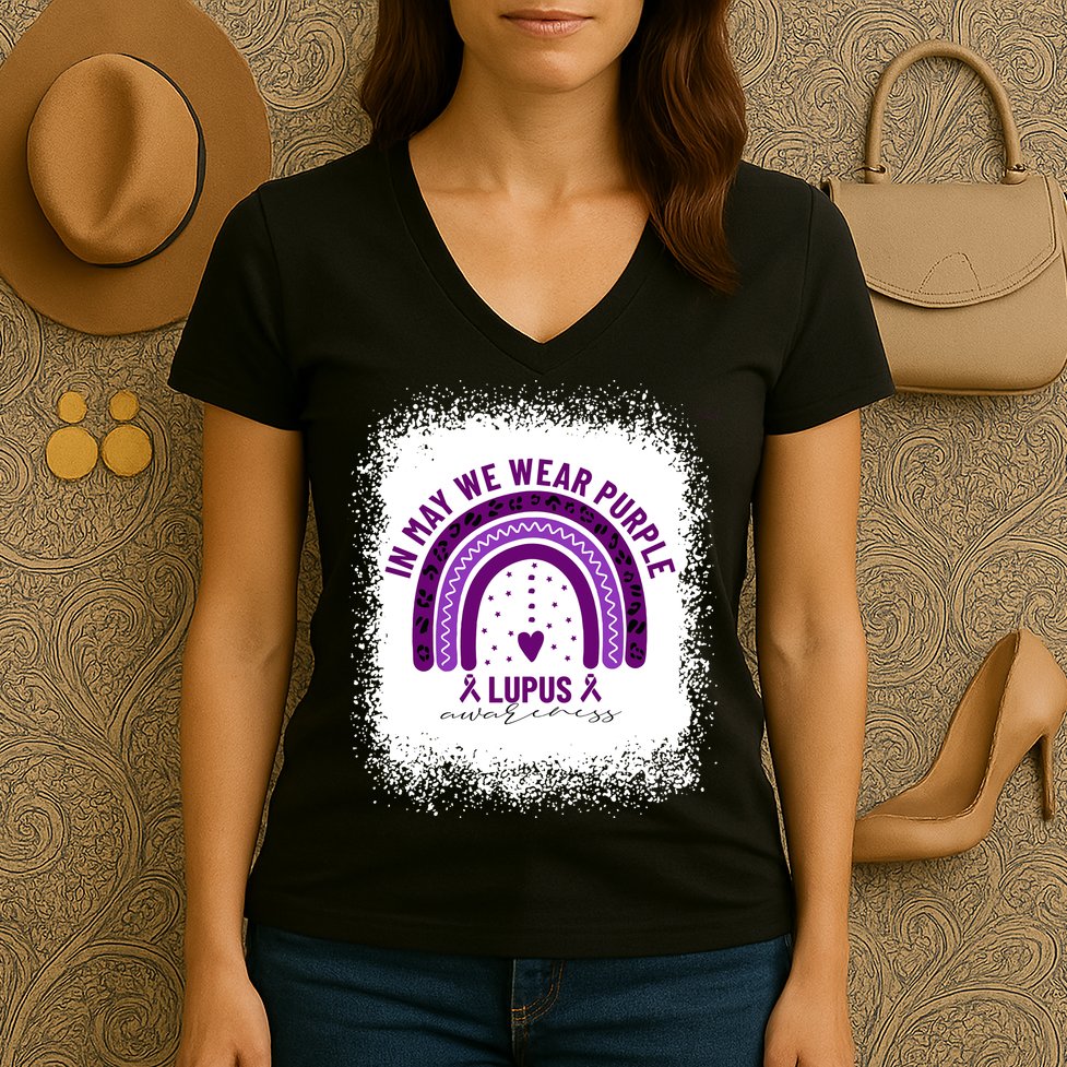 I May We Wear Purple Lupus Awareness Women's V-Neck T-Shirt
