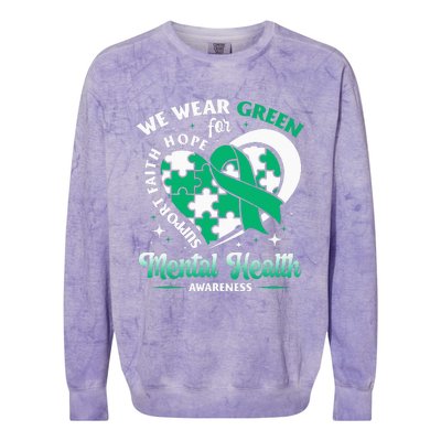 In May We Wear Green For Mental Health Awareness Month Colorblast Crewneck Sweatshirt