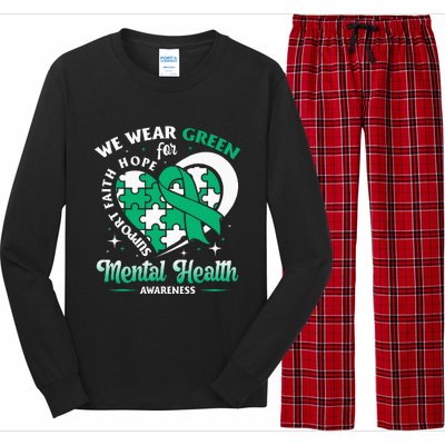 In May We Wear Green For Mental Health Awareness Month Long Sleeve Pajama Set