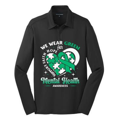 In May We Wear Green For Mental Health Awareness Month Silk Touch Performance Long Sleeve Polo