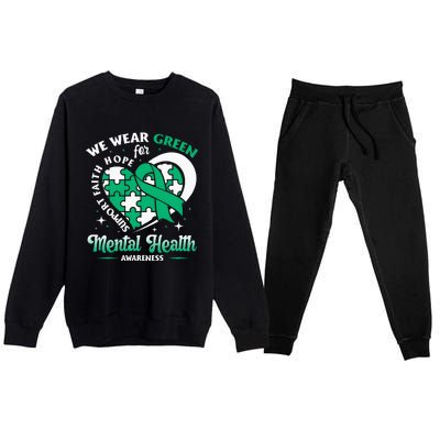 In May We Wear Green For Mental Health Awareness Month Premium Crewneck Sweatsuit Set