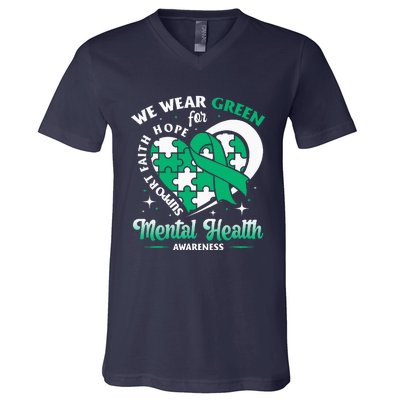 In May We Wear Green For Mental Health Awareness Month V-Neck T-Shirt