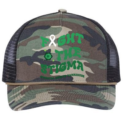 In May We Wear Green Mental Health Groovy Fight Stigma Retro Rope Trucker Hat Cap