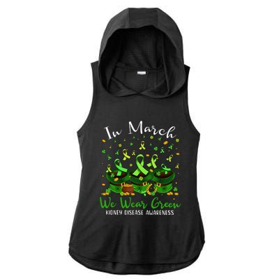 In March We Wear Green Kidney Disease Awareness Patrick Day Lucky Green Ribbon Ladies PosiCharge Tri-Blend Wicking Draft Hoodie Tank