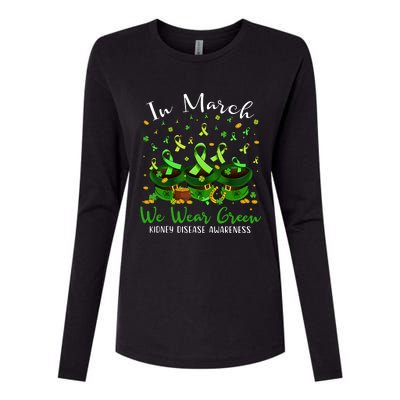 In March We Wear Green Kidney Disease Awareness Patrick Day Lucky Green Ribbon Womens Cotton Relaxed Long Sleeve T-Shirt