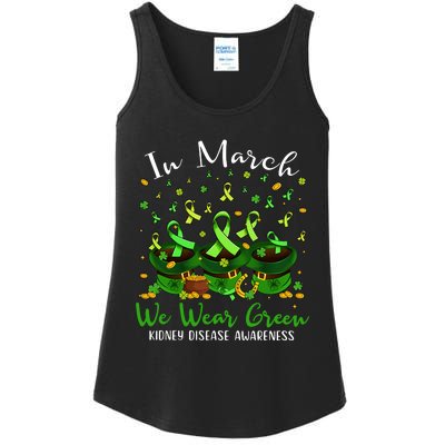 In March We Wear Green Kidney Disease Awareness Patrick Day Lucky Green Ribbon Ladies Essential Tank