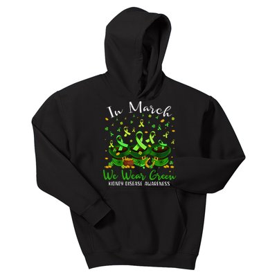 In March We Wear Green Kidney Disease Awareness Patrick Day Lucky Green Ribbon Kids Hoodie