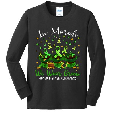 In March We Wear Green Kidney Disease Awareness Patrick Day Lucky Green Ribbon Kids Long Sleeve Shirt