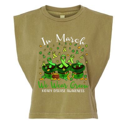 In March We Wear Green Kidney Disease Awareness Patrick Day Lucky Green Ribbon Garment-Dyed Women's Muscle Tee