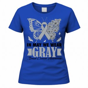 In May We Wear Gray Brain Cancer Awareness Warrior Butterfly Gift Women's T-Shirt